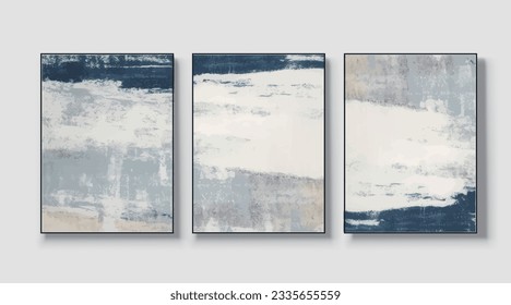 A set of three abstract art paintings. wall art, mural, modern design, fine art, vector