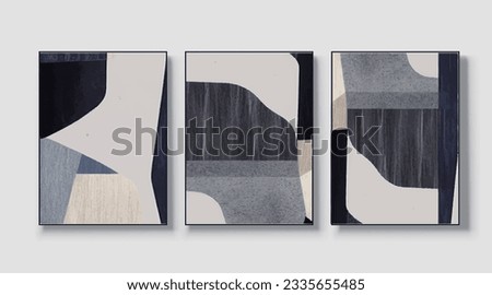 A set of three abstract art paintings. wall art, mural, modern design, fine art, vector