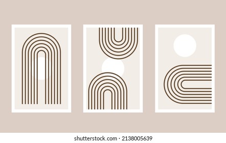 Set of three abstract art poster. Boho posters. Hand drawn various shapes and doodle objects. Contemporary modern trendy Vector illustrations. Every background is isolated