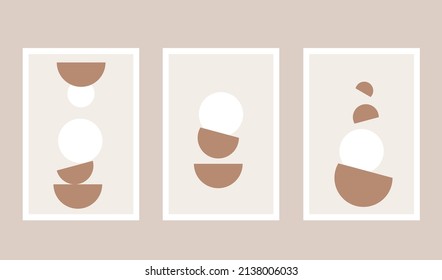 Set of three abstract art poster. Boho posters. Hand drawn various shapes and doodle objects. Contemporary modern trendy Vector illustrations. Every background is isolated