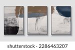 A set of three abstract art vector illustrations. Creative minimalist hand drawn vector illustration, vector design for wall decor, wallpaper, poster, card, mural, carpet, hanging, print