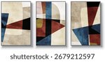 A set of three abstract art vector illustrations. Creative minimalist hand drawn vector illustration, vector design for wall decor, wallpaper, poster, card, mural, carpet, hanging, print