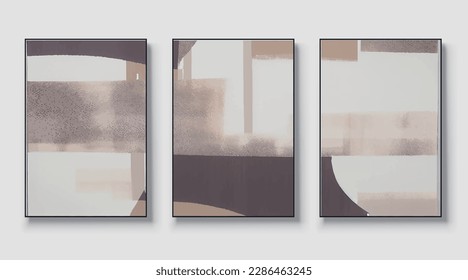 A set of three abstract art vector illustrations. Creative minimalist hand drawn vector illustration, vector design for wall decor, wallpaper, poster, card, mural, carpet, hanging, print