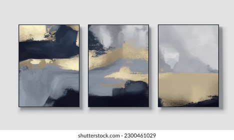 A set of three abstract art vector illustrations. Creative minimalist hand drawn vector illustration, vector design for wall decor, wallpaper, poster, card, mural, carpet, hanging, print