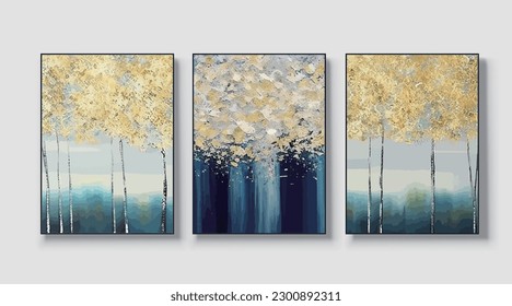 A set of three abstract art vector illustrations. Creative minimalist hand drawn vector illustration, vector design for wall decor, wallpaper, poster, card, mural, carpet, hanging, print