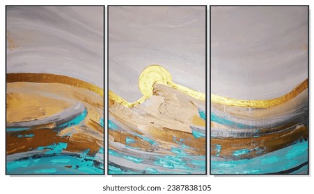 A set of three abstract art vector illustrations. Creative minimalist hand drawn vector illustration, vector design for wall decor, wallpaper, poster, card, mural, carpet