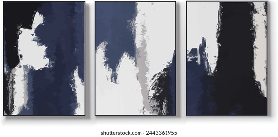 A set of three abstract art vector illustrations. Creative minimalist hand drawn vector illustration, vector design for wall decor, wallpaper, poster, card, mural, carpet, hanging, print