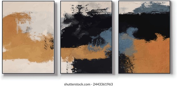 A set of three abstract art vector illustrations. Creative minimalist hand drawn vector illustration, vector design for wall decor, wallpaper, poster, card, mural, carpet, hanging, print
