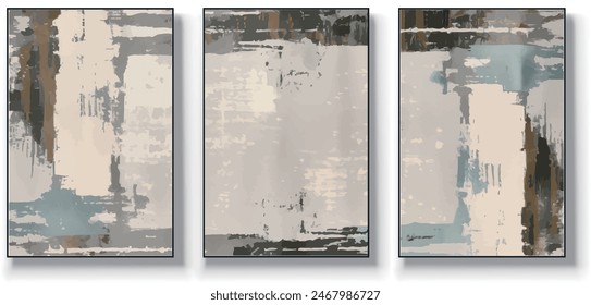 A set of three abstract art vector illustrations. Creative minimalist hand drawn vector illustration, vector design for wall decor, wallpaper, poster, card, mural,