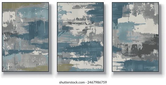 A set of three abstract art vector illustrations. Creative minimalist hand drawn vector illustration, vector design for wall decor, wallpaper, poster, card, mural,