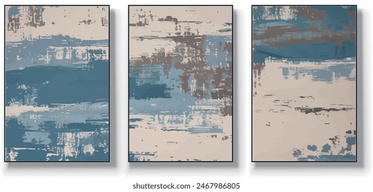 A set of three abstract art vector illustrations. Creative minimalist hand drawn vector illustration, vector design for wall decor, wallpaper, poster, card, mural,
