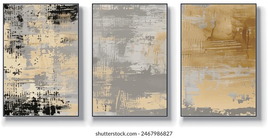 A set of three abstract art vector illustrations. Creative minimalist hand drawn vector illustration, vector design for wall decor, wallpaper, poster, card, mural,