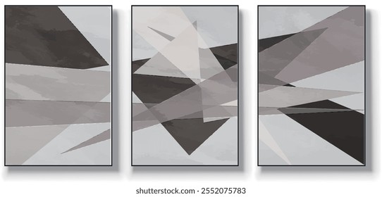 Um conjunto de três ilustrações de vetor de arte abstrata. Ilustração vetorial desenhada à mão minimalista criativa, design vetorial para decoração de parede, papel de parede, pôster, cartão, mural, tapete, suspensão, imprimir