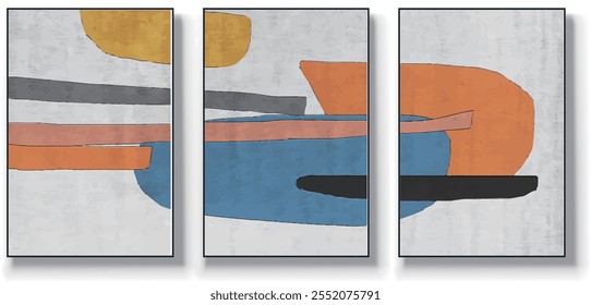 Um conjunto de três ilustrações de vetor de arte abstrata. Ilustração vetorial desenhada à mão minimalista criativa, design vetorial para decoração de parede, papel de parede, pôster, cartão, mural, tapete, suspensão, imprimir