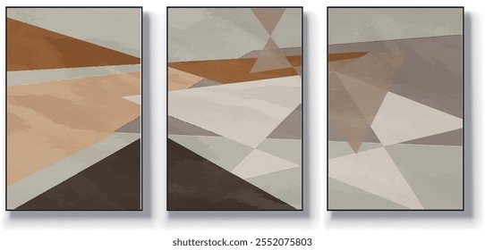 Um conjunto de três ilustrações de vetor de arte abstrata. Ilustração vetorial desenhada à mão minimalista criativa, design vetorial para decoração de parede, papel de parede, pôster, cartão, mural, tapete, suspensão, imprimir