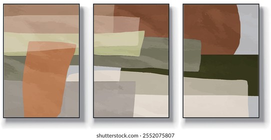 Um conjunto de três ilustrações de vetor de arte abstrata. Ilustração vetorial desenhada à mão minimalista criativa, design vetorial para decoração de parede, papel de parede, pôster, cartão, mural, tapete, suspensão, imprimir