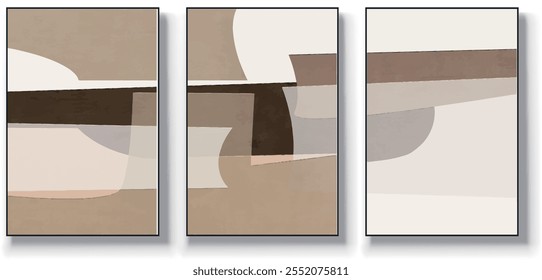 Um conjunto de três ilustrações de vetor de arte abstrata. Ilustração vetorial desenhada à mão minimalista criativa, design vetorial para decoração de parede, papel de parede, pôster, cartão, mural, tapete, suspensão, imprimir