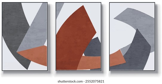 Um conjunto de três ilustrações de vetor de arte abstrata. Ilustração vetorial desenhada à mão minimalista criativa, design vetorial para decoração de parede, papel de parede, pôster, cartão, mural, tapete, suspensão, imprimir