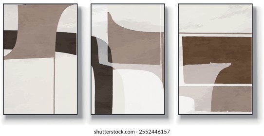 Um conjunto de três ilustrações de vetor de arte abstrata. Ilustração vetorial desenhada à mão minimalista criativa, design vetorial para decoração de parede, papel de parede, pôster, cartão, mural, tapete, suspensão, imprimir