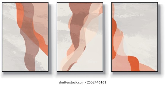 Um conjunto de três ilustrações de vetor de arte abstrata. Ilustração vetorial desenhada à mão minimalista criativa, design vetorial para decoração de parede, papel de parede, pôster, cartão, mural, tapete, suspensão, imprimir