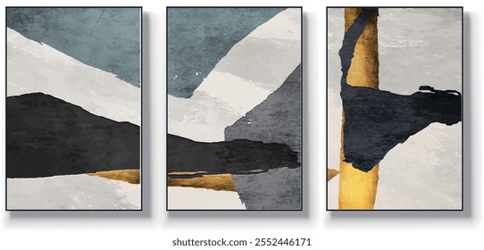 A set of three abstract art vector illustrations. Creative minimalist hand drawn vector illustration, vector design for wall decor, wallpaper, poster, card, mural, carpet, hanging, print