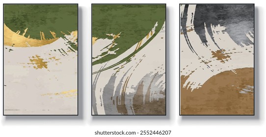 A set of three abstract art vector illustrations. Creative minimalist hand drawn vector illustration, vector design for wall decor, wallpaper, poster, card, mural, carpet, hanging, print