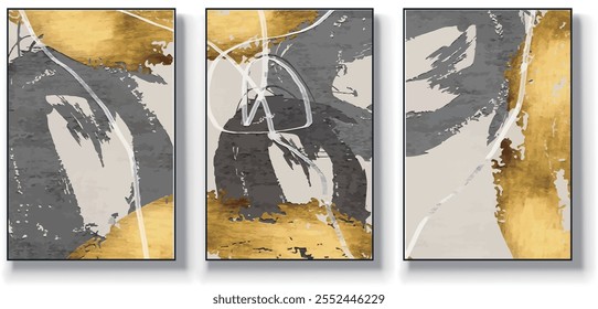 Um conjunto de três ilustrações de vetor de arte abstrata. Ilustração vetorial desenhada à mão minimalista criativa, design vetorial para decoração de parede, papel de parede, pôster, cartão, mural, tapete, suspensão, imprimir