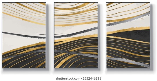 Um conjunto de três ilustrações de vetor de arte abstrata. Ilustração vetorial desenhada à mão minimalista criativa, design vetorial para decoração de parede, papel de parede, pôster, cartão, mural, tapete, suspensão, imprimir