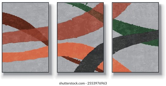 A set of three abstract art vector illustrations. Creative minimalist hand drawn vector illustration, vector design for wall decor, wallpaper, poster, card, mural, carpet, hanging, print