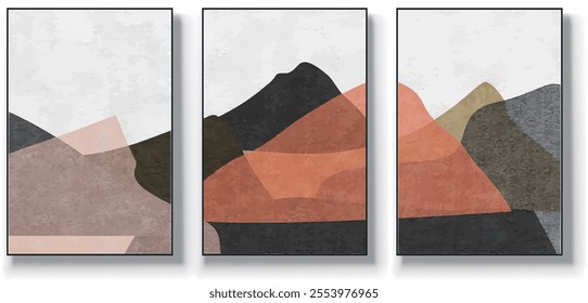 A set of three abstract art vector illustrations. Creative minimalist hand drawn vector illustration, vector design for wall decor, wallpaper, poster, card, mural, carpet, hanging, print