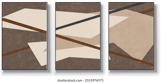 A set of three abstract art vector illustrations. Creative minimalist hand drawn vector illustration, vector design for wall decor, wallpaper, poster, card, mural, carpet, hanging, print