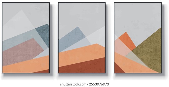 A set of three abstract art vector illustrations. Creative minimalist hand drawn vector illustration, vector design for wall decor, wallpaper, poster, card, mural, carpet, hanging, print