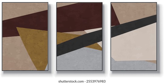 A set of three abstract art vector illustrations. Creative minimalist hand drawn vector illustration, vector design for wall decor, wallpaper, poster, card, mural, carpet, hanging, print