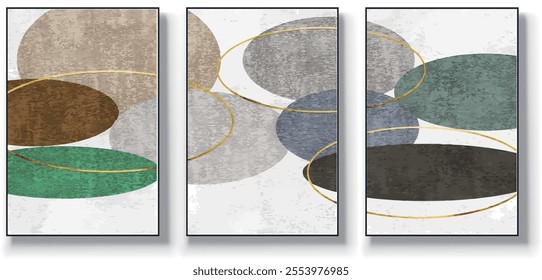 A set of three abstract art vector illustrations. Creative minimalist hand drawn vector illustration, vector design for wall decor, wallpaper, poster, card, mural, carpet, hanging, print