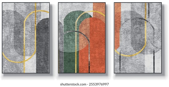 A set of three abstract art vector illustrations. Creative minimalist hand drawn vector illustration, vector design for wall decor, wallpaper, poster, card, mural, carpet, hanging, print