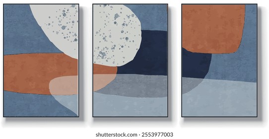 A set of three abstract art vector illustrations. Creative minimalist hand drawn vector illustration, vector design for wall decor, wallpaper, poster, card, mural, carpet, hanging, print