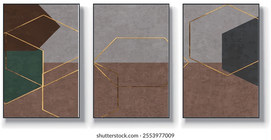 A set of three abstract art vector illustrations. Creative minimalist hand drawn vector illustration, vector design for wall decor, wallpaper, poster, card, mural, carpet, hanging, print