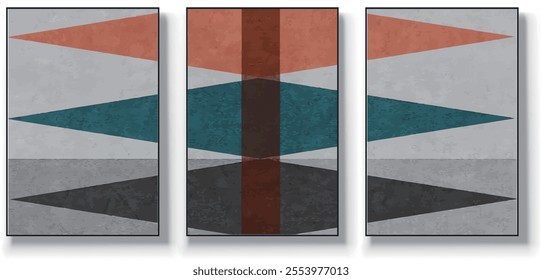 A set of three abstract art vector illustrations. Creative minimalist hand drawn vector illustration, vector design for wall decor, wallpaper, poster, card, mural, carpet, hanging, print