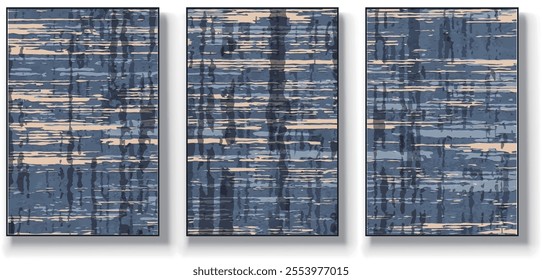 A set of three abstract art vector illustrations. Creative minimalist hand drawn vector illustration, vector design for wall decor, wallpaper, poster, card, mural, carpet, hanging, print