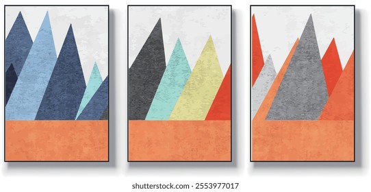 A set of three abstract art vector illustrations. Creative minimalist hand drawn vector illustration, vector design for wall decor, wallpaper, poster, card, mural, carpet, hanging, print