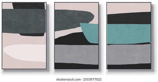 A set of three abstract art vector illustrations. Creative minimalist hand drawn vector illustration, vector design for wall decor, wallpaper, poster, card, mural, carpet, hanging, print