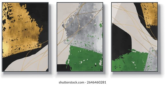 A set of three abstract art vector illustrations. Creative minimalist hand drawn vector illustrations, vector design for wall decoration, wallpaper, posters, cards, murals, carpets, hangings, prints