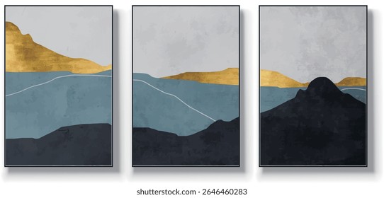 A set of three abstract art vector illustrations. Creative minimalist hand drawn vector illustrations, vector design for wall decoration, wallpaper, posters, cards, murals, carpets, hangings, prints