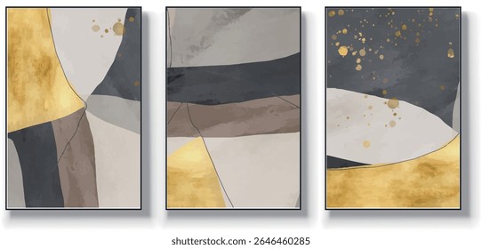 A set of three abstract art vector illustrations. Creative minimalist hand drawn vector illustrations, vector design for wall decoration, wallpaper, posters, cards, murals, carpets, hangings, prints