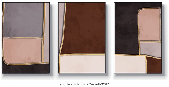 A set of three abstract art vector illustrations. Creative minimalist hand drawn vector illustrations, vector design for wall decoration, wallpaper, posters, cards, murals, carpets, hangings, prints