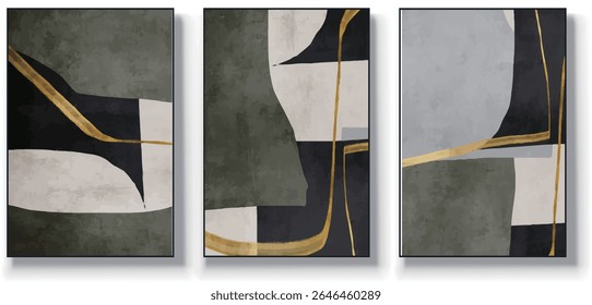 A set of three abstract art vector illustrations. Creative minimalist hand drawn vector illustrations, vector design for wall decoration, wallpaper, posters, cards, murals, carpets, hangings, prints
