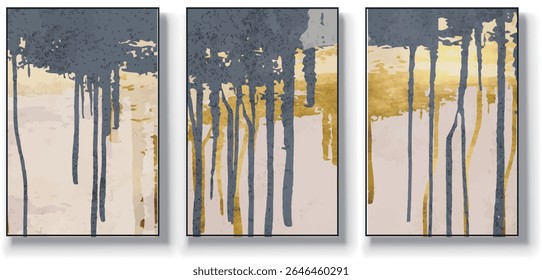 A set of three abstract art vector illustrations. Creative minimalist hand drawn vector illustrations, vector design for wall decoration, wallpaper, posters, cards, murals, carpets, hangings, prints