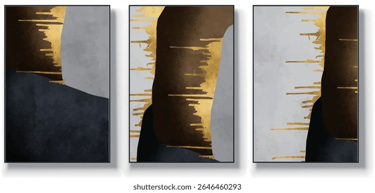 A set of three abstract art vector illustrations. Creative minimalist hand drawn vector illustrations, vector design for wall decoration, wallpaper, posters, cards, murals, carpets, hangings, prints