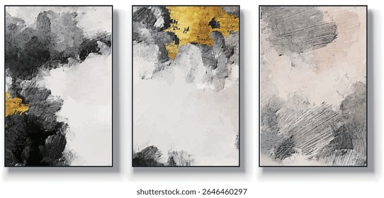 A set of three abstract art vector illustrations. Creative minimalist hand drawn vector illustrations, vector design for wall decoration, wallpaper, posters, cards, murals, carpets, hangings, prints