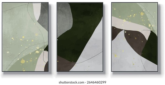 A set of three abstract art vector illustrations. Creative minimalist hand drawn vector illustrations, vector design for wall decoration, wallpaper, posters, cards, murals, carpets, hangings, prints